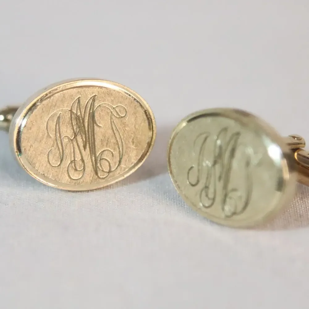 💎Anson Oval Cuff Links Three Gold Tone Cursive Initials